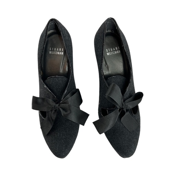 STUART WEITZMAN MOZART GRAY FLANNEL BOOTIES HIGH HEELS WITH BOWS SIZE 7 - Picture 3 of 7